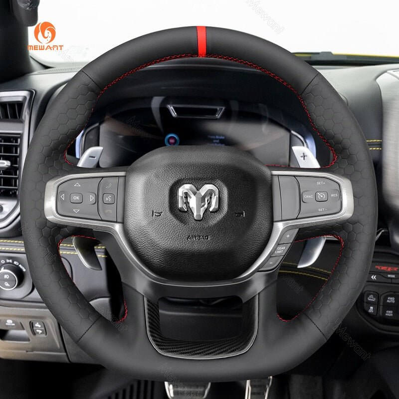 MEWANT Steering Wheel Cover for Dodge Ram 1500 TRX 2021 - 2024 - Alcantara, Leather, Carbon Fiber, Easy Install, Non - Slip, Best Steering Wheel Cover