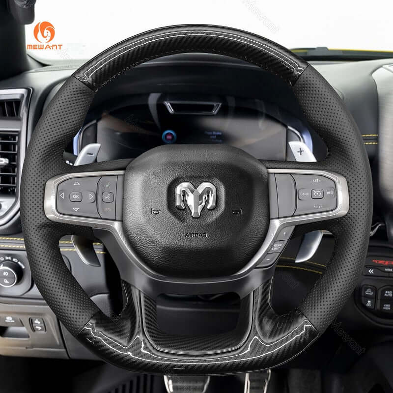 MEWANT Steering Wheel Cover for Dodge Ram 1500 TRX 2021 - 2024 - Alcantara, Leather, Carbon Fiber, Easy Install, Non - Slip, Best Steering Wheel Cover