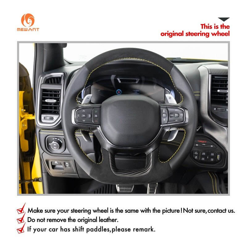 MEWANT Steering Wheel Cover for Dodge Ram 1500 TRX 2021 - 2024 - Alcantara, Leather, Carbon Fiber, Easy Install, Non - Slip, Best Steering Wheel Cover