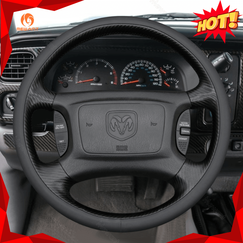 MEWANT Steering Wheel Cover for Dodge Ram 1998 - 2002 - Alcantara, Leather, Carbon Fiber, Easy Install, Non - Slip, Best Steering Wheel Cover
