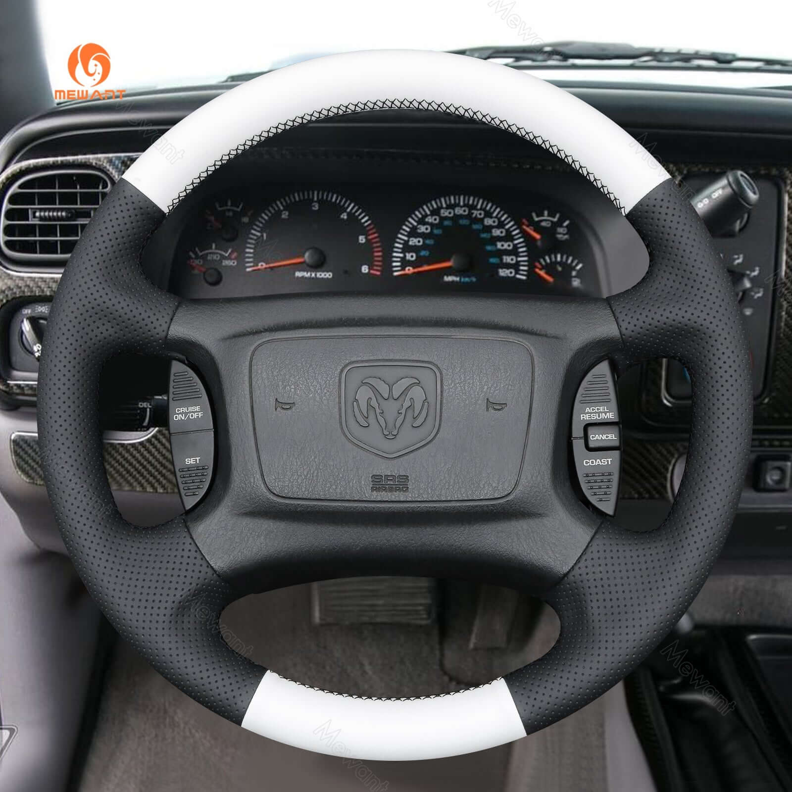 MEWANT Steering Wheel Cover for Dodge Ram 1998 - 2002 - Alcantara, Leather, Carbon Fiber, Easy Install, Non - Slip, Best Steering Wheel Cover