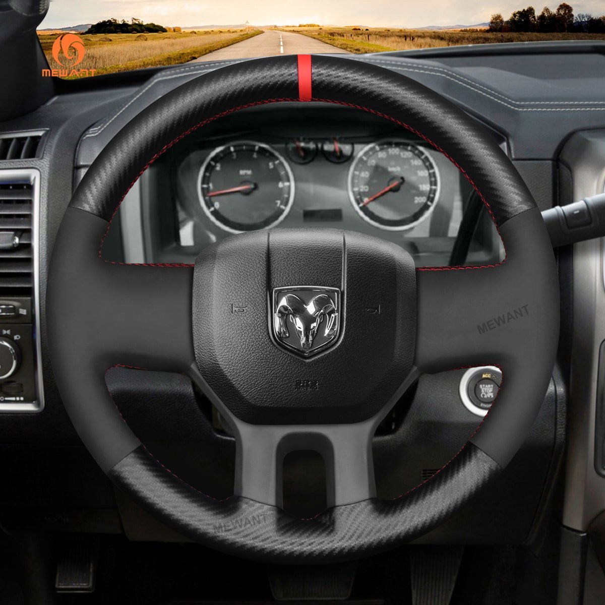 MEWANT Steering Wheel Cover for Dodge RAM 2009 - 2010 - Alcantara, Leather, Carbon Fiber, Easy Install, Non - Slip, Best Steering Wheel Cover
