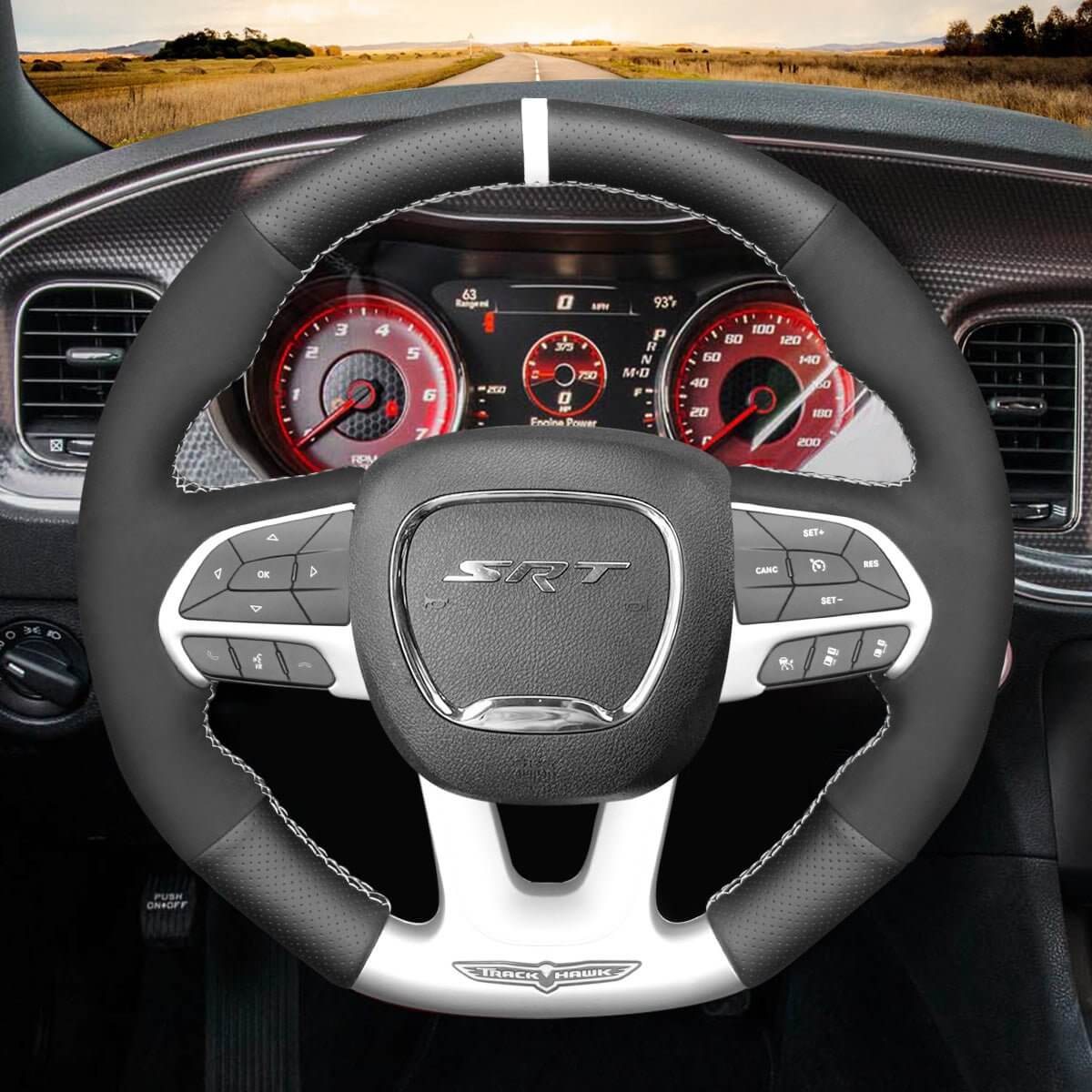 MEWANT Steering Wheel Cover for Dodge SRT Challenger Charger Durango 2015 - 2021 - Alcantara, Leather, Carbon Fiber, Easy Install, Non - Slip, Best Steering Wheel Cover