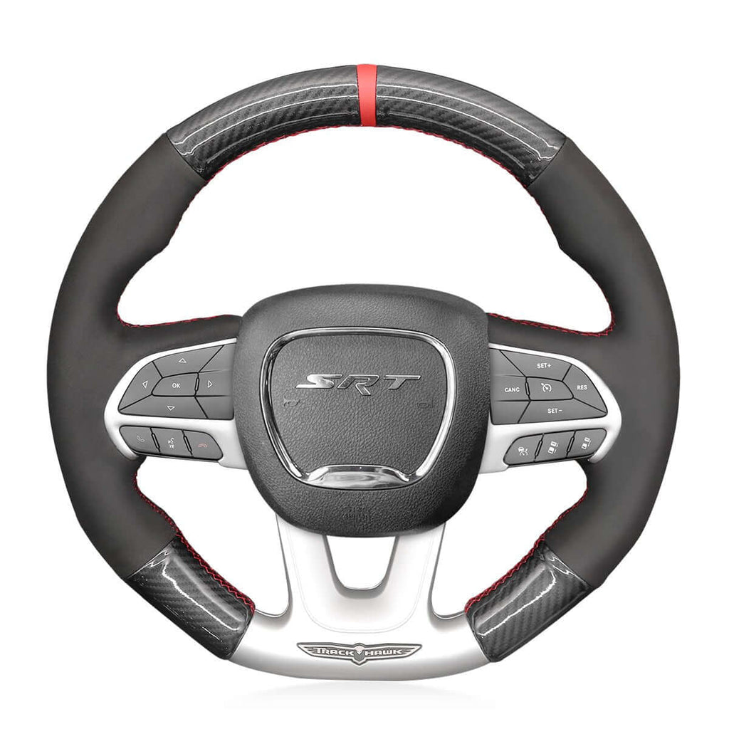 MEWANT Steering Wheel Cover for Dodge SRT Challenger Charger Durango 2015 - 2021 - Alcantara, Leather, Carbon Fiber, Easy Install, Non - Slip, Best Steering Wheel Cover