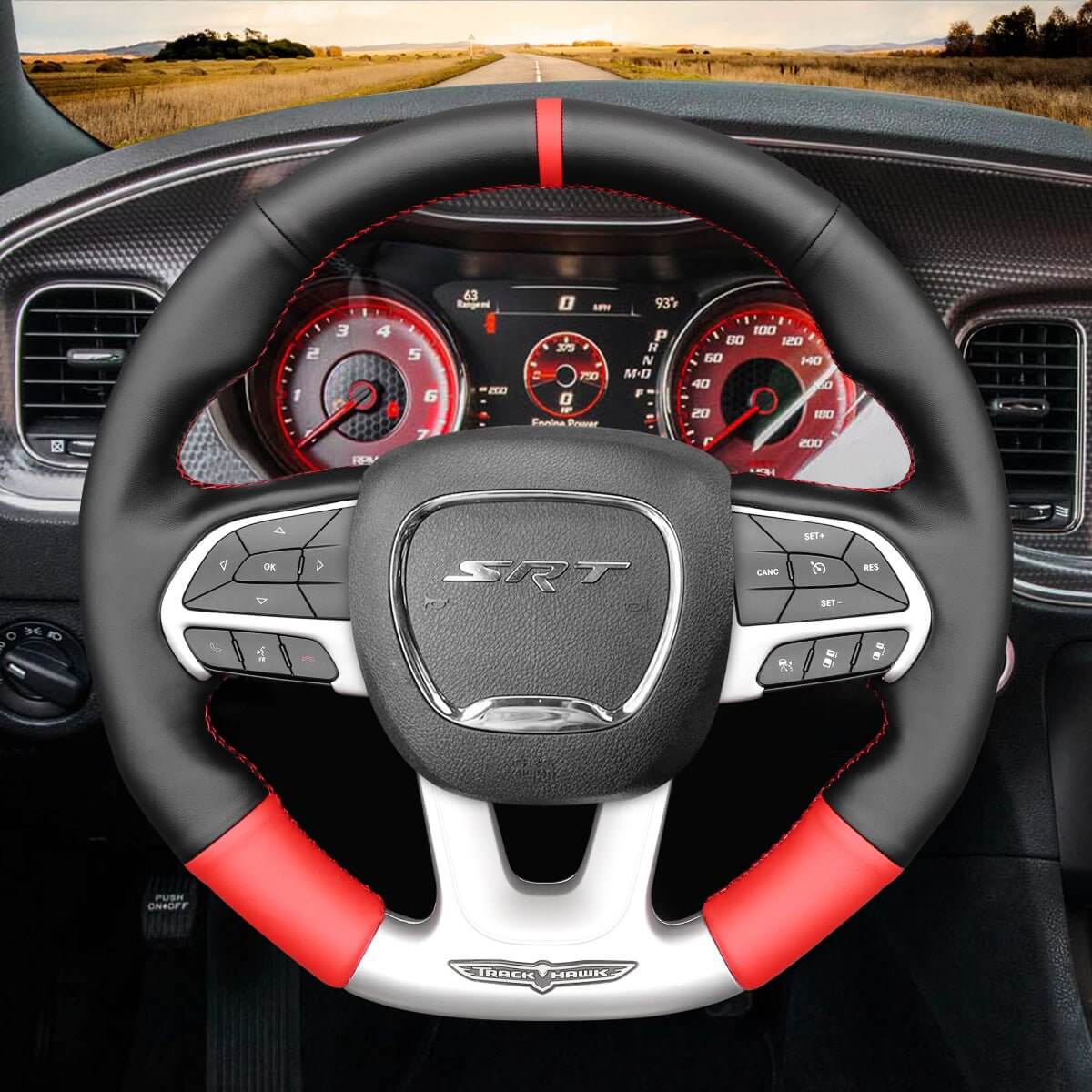 MEWANT Steering Wheel Cover for Dodge SRT Challenger Charger Durango 2015 - 2021 - Alcantara, Leather, Carbon Fiber, Easy Install, Non - Slip, Best Steering Wheel Cover