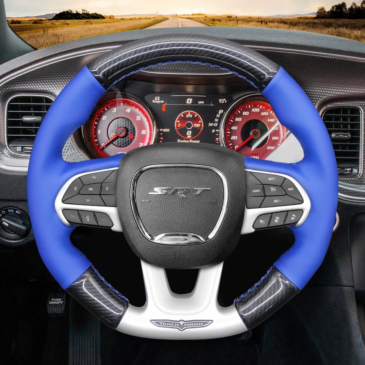 MEWANT Steering Wheel Cover for Dodge SRT Challenger Charger Durango 2015 - 2021 - Alcantara, Leather, Carbon Fiber, Easy Install, Non - Slip, Best Steering Wheel Cover