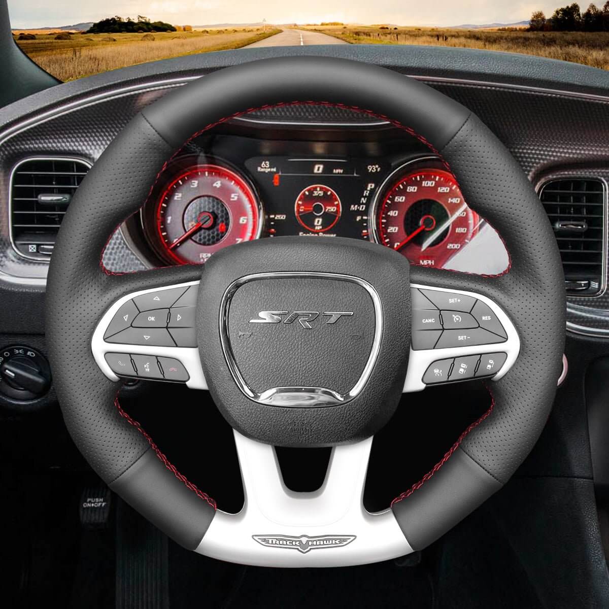 MEWANT Steering Wheel Cover for Dodge SRT Challenger Charger Durango 2015 - 2021 - Alcantara, Leather, Carbon Fiber, Easy Install, Non - Slip, Best Steering Wheel Cover
