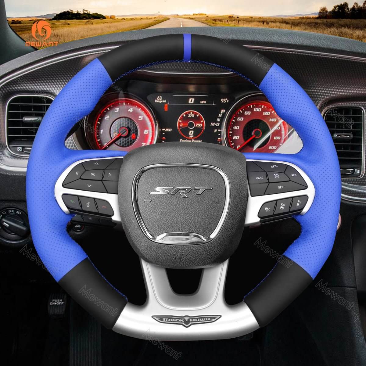 MEWANT Steering Wheel Cover for Dodge SRT Challenger Charger Durango 2015 - 2021 - Alcantara, Leather, Carbon Fiber, Easy Install, Non - Slip, Best Steering Wheel Cover