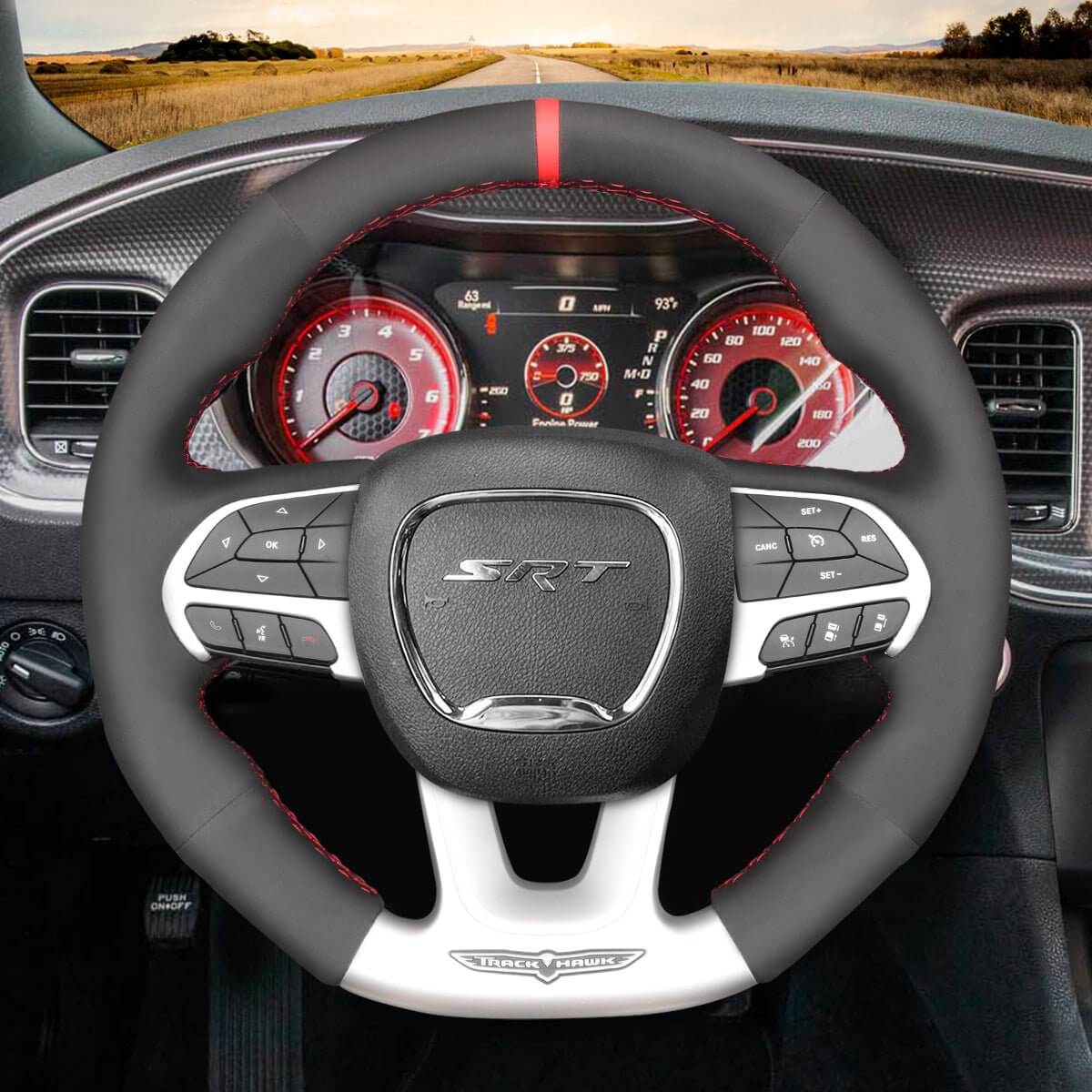MEWANT Steering Wheel Cover for Dodge SRT Challenger Charger Durango 2015 - 2021 - Alcantara, Leather, Carbon Fiber, Easy Install, Non - Slip, Best Steering Wheel Cover