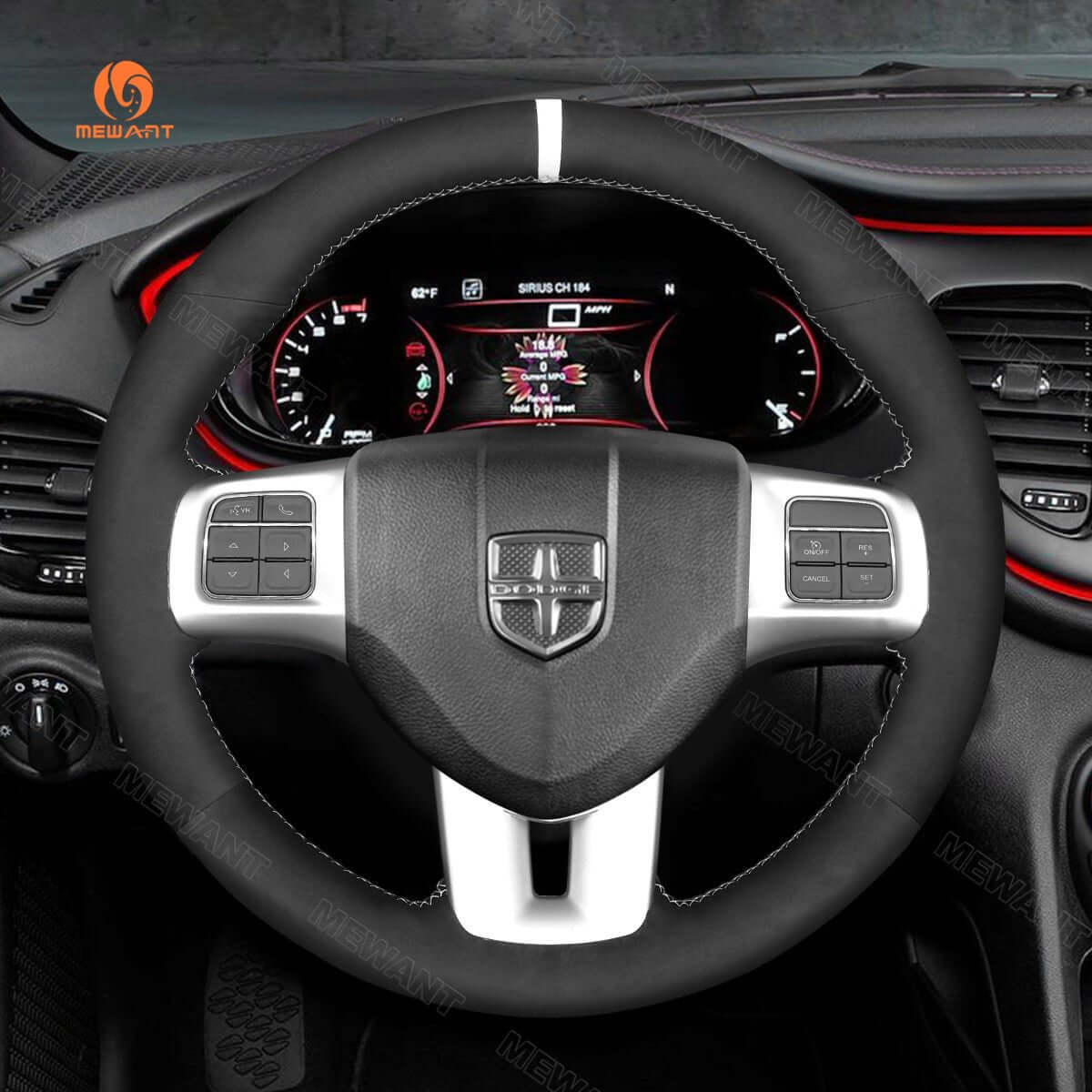 MEWANT Steering Wheel Cover for Dodge / Volkswagen VW Dart Routan 2011 - 2016 - Alcantara, Leather, Carbon Fiber, Easy Install, Non - Slip, Best Steering Wheel Cover