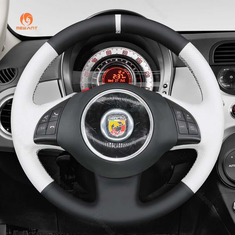 MEWANT Steering Wheel Cover for Fiat 500 2007 - 2015 Fiat 500e 2014 - 2018 Fiat 500C 2014 - 2017 - Alcantara, Leather, Carbon Fiber, Easy Install, Non - Slip, Best Steering Wheel Cover