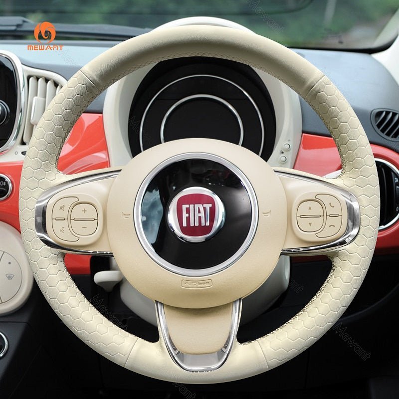 MEWANT Steering Wheel Cover for Fiat 500 2015 - 2021 500C 2016 - 2021 - Alcantara, Leather, Carbon Fiber, Easy Install, Non - Slip, Best Steering Wheel Cover