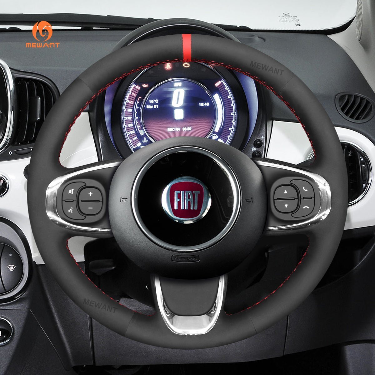 MEWANT Steering Wheel Cover for Fiat 500 500C 2015 - 2021 - Alcantara, Leather, Carbon Fiber, Easy Install, Non - Slip, Best Steering Wheel Cover