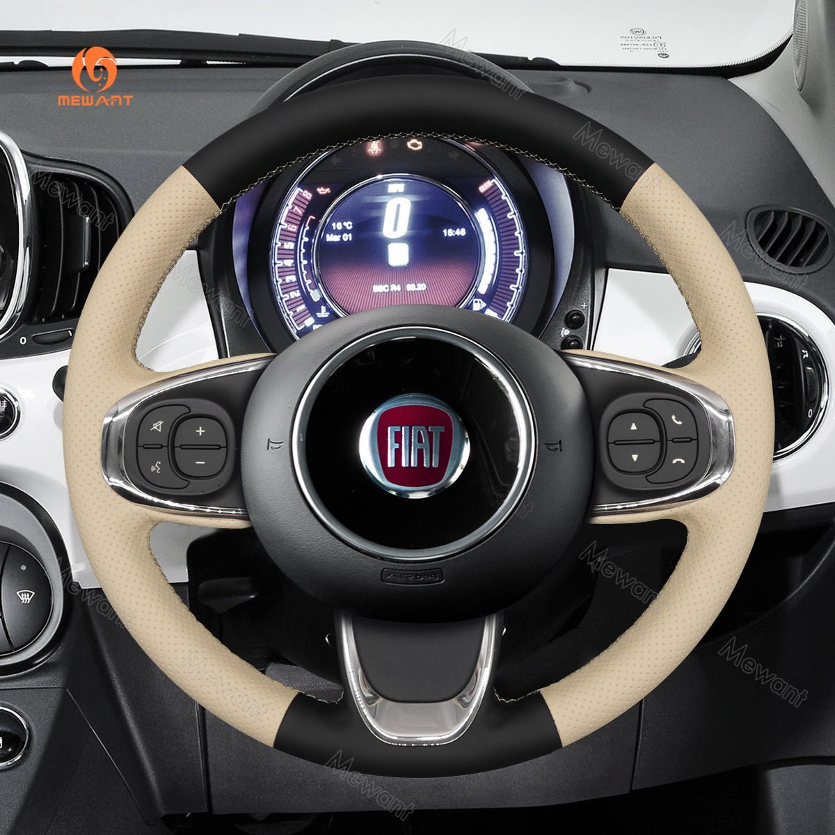 MEWANT Steering Wheel Cover for Fiat 500 500C 2015 - 2021 - Alcantara, Leather, Carbon Fiber, Easy Install, Non - Slip, Best Steering Wheel Cover