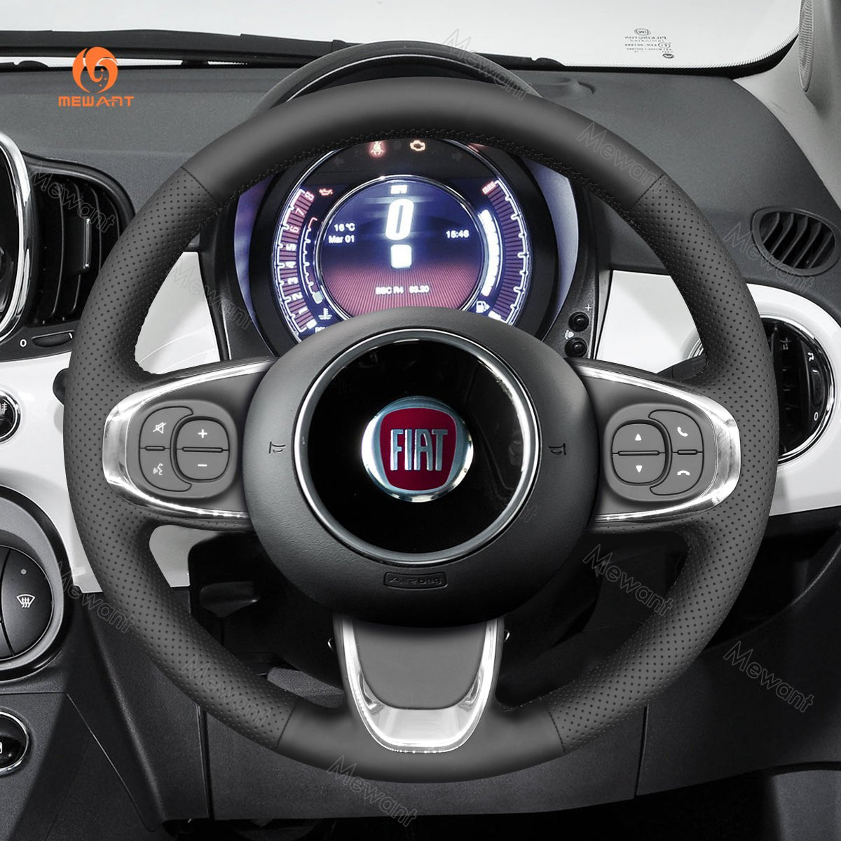 MEWANT Steering Wheel Cover for Fiat 500 500C 2015 - 2021 - Alcantara, Leather, Carbon Fiber, Easy Install, Non - Slip, Best Steering Wheel Cover