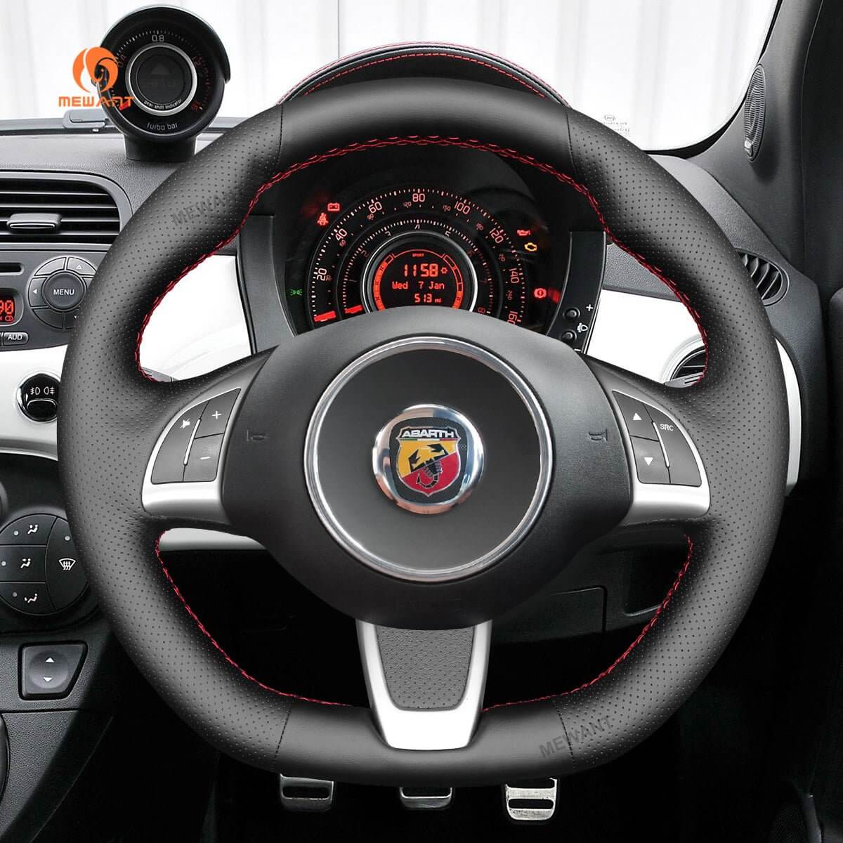 MEWANT Steering Wheel Cover for Fiat / Abarth 500 500C 595 595C 2013 - 2017 - Alcantara, Leather, Carbon Fiber, Easy Install, Non - Slip, Best Steering Wheel Cover