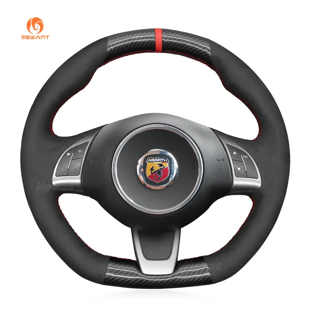 MEWANT Steering Wheel Cover for Fiat / Abarth 500 500C 595 595C 2013 - 2017 - Alcantara, Leather, Carbon Fiber, Easy Install, Non - Slip, Best Steering Wheel Cover