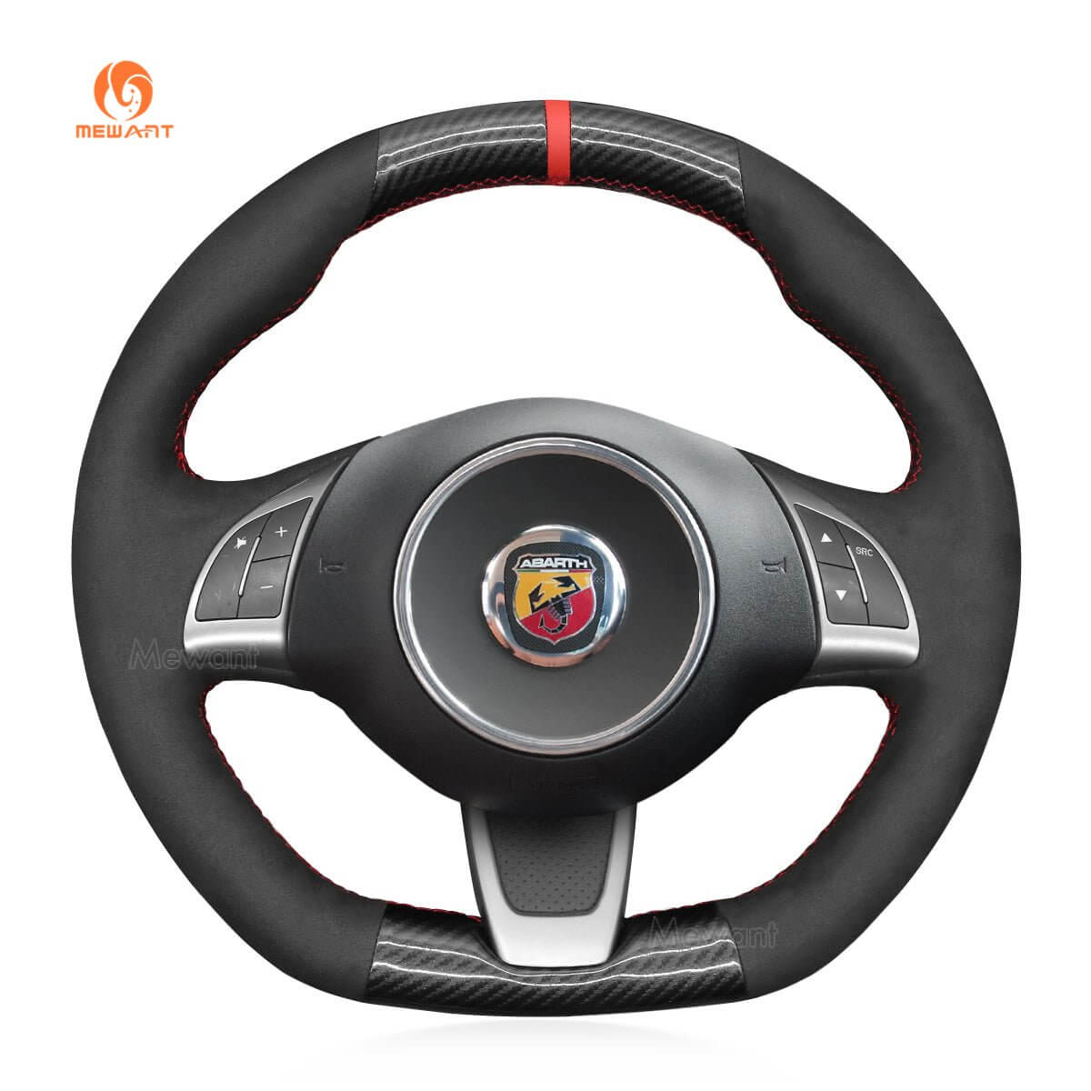 MEWANT Steering Wheel Cover for Fiat / Abarth 500 500C 595 595C 2013 - 2017 - Alcantara, Leather, Carbon Fiber, Easy Install, Non - Slip, Best Steering Wheel Cover