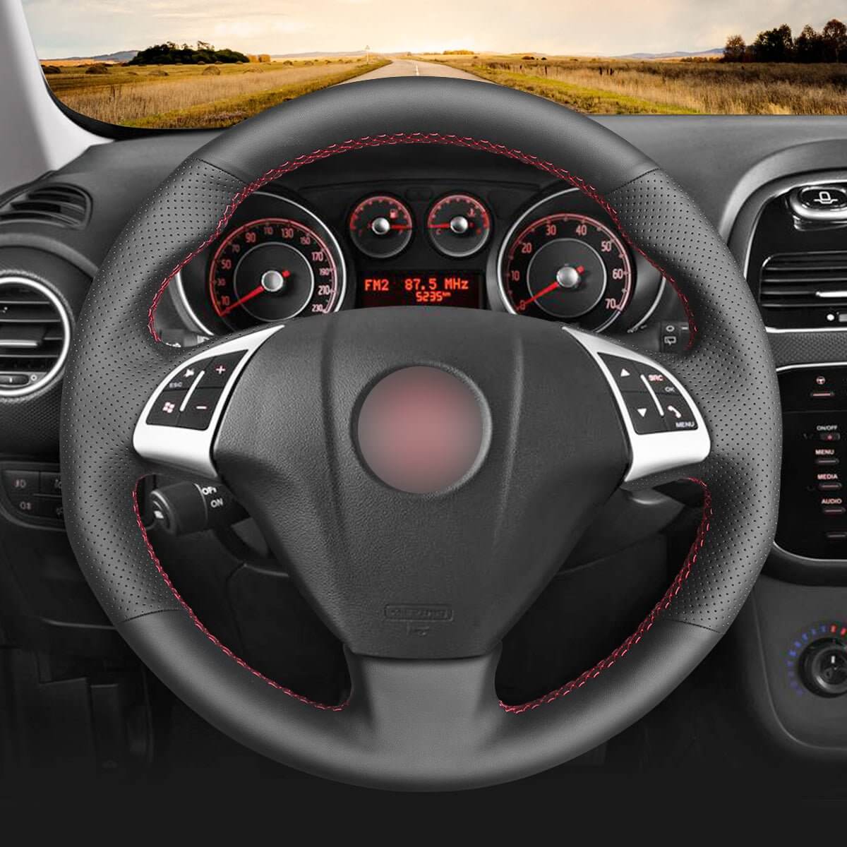 MEWANT Steering Wheel Cover for Fiat / Opel Punto Bravo Linea Qubo Doblo Grande Punto Combo D 2007 - 2019 - Alcantara, Leather, Carbon Fiber, Easy Install, Non - Slip, Best Steering Wheel Cover