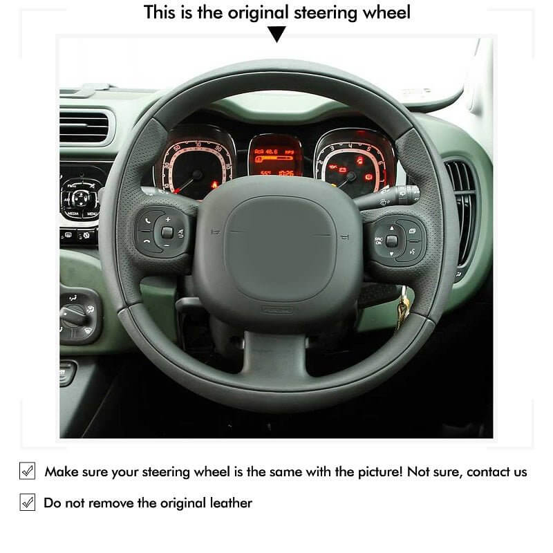 MEWANT Steering Wheel Cover for Fiat Panda 2012 - 2024 - Alcantara, Leather, Carbon Fiber, Easy Install, Non - Slip, Best Steering Wheel Cover