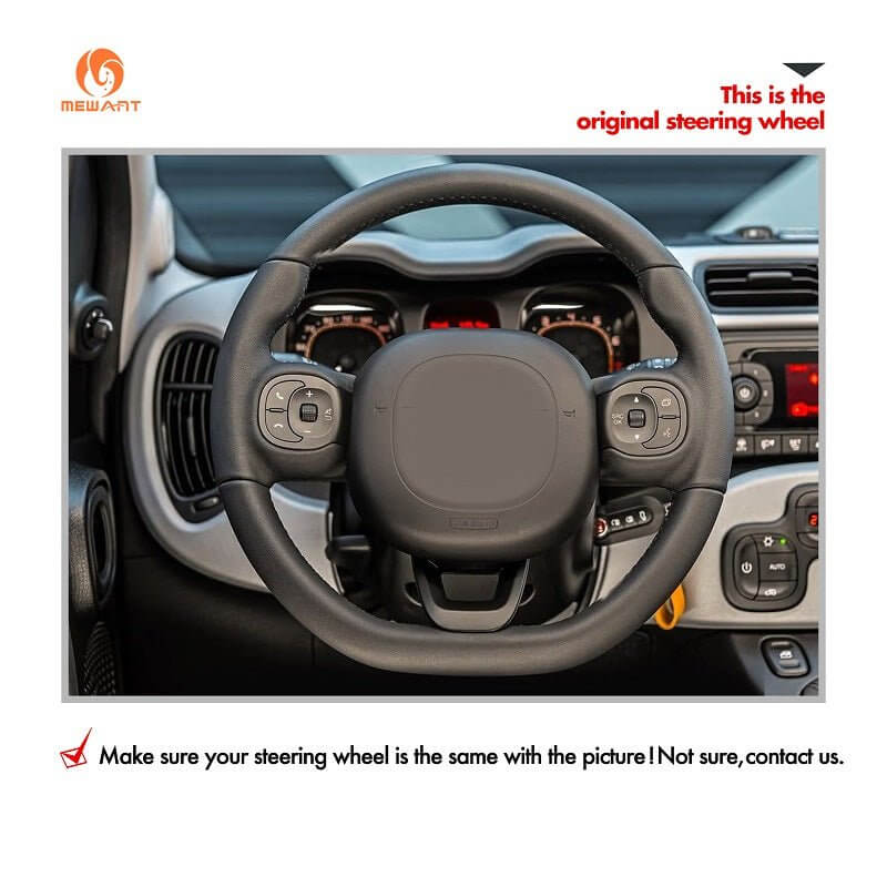 MEWANT Steering Wheel Cover for Fiat Panda 2012 - 2024 - Alcantara, Leather, Carbon Fiber, Easy Install, Non - Slip, Best Steering Wheel Cover