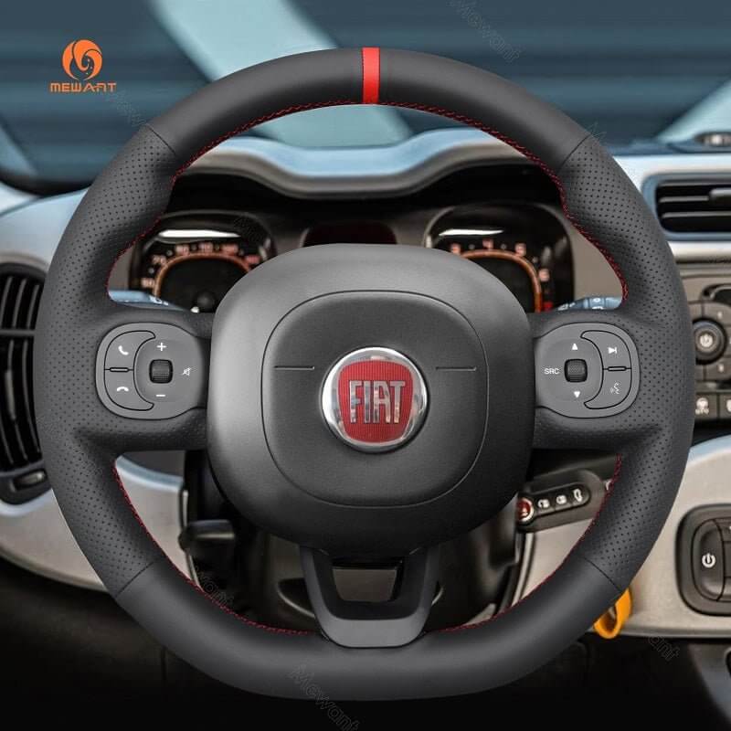 MEWANT Steering Wheel Cover for Fiat Panda 2012 - 2024 - Alcantara, Leather, Carbon Fiber, Easy Install, Non - Slip, Best Steering Wheel Cover