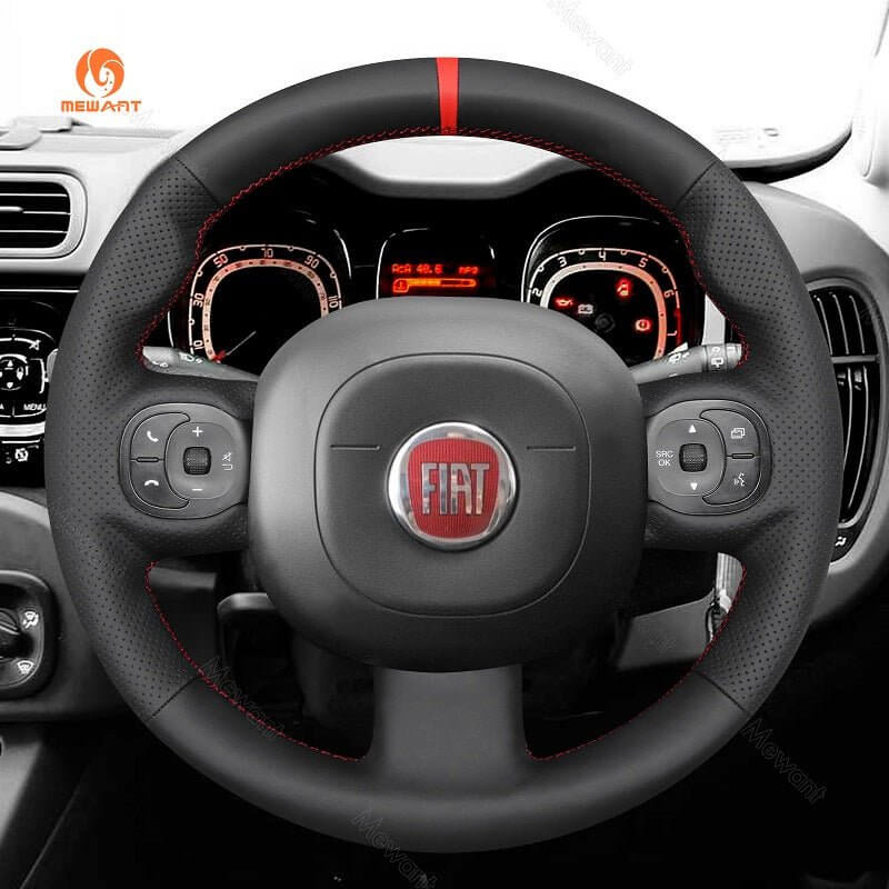 MEWANT Steering Wheel Cover for Fiat Panda 2012 - 2024 - Alcantara, Leather, Carbon Fiber, Easy Install, Non - Slip, Best Steering Wheel Cover
