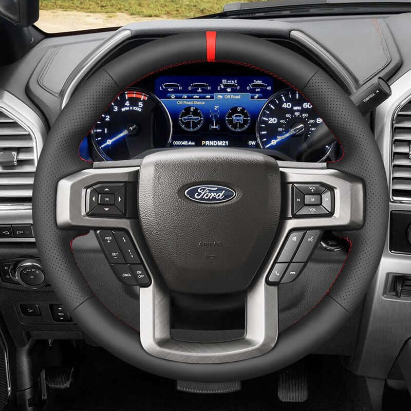 MEWANT Steering Wheel Cover - for Ford F - 150 F150 2015 - 2020 / F - 250 F250 2017 - 2022 / F - 350 F350 2017 - 2022 / F - 450 F450 2017 - 2022 / Expedition 2018 - 2021 - Alcantara, Leather, Carbon Fiber, Easy Install, Non - Slip, Best Steering Wheel Cover