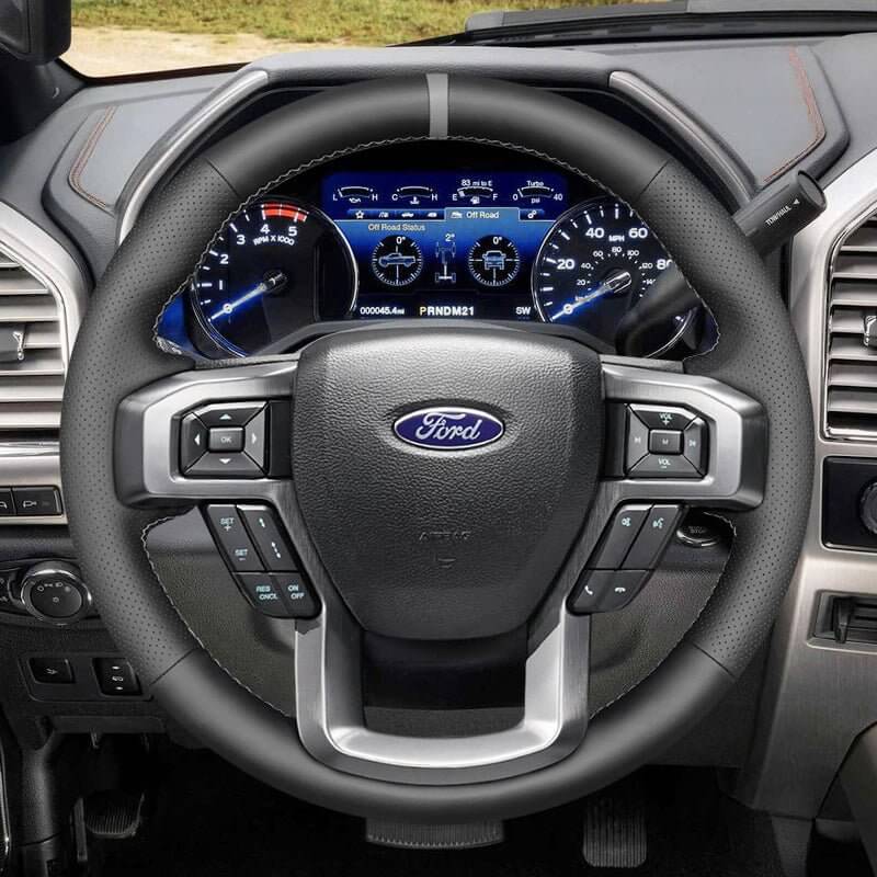 MEWANT Steering Wheel Cover - for Ford F - 150 F150 2015 - 2020 / F - 250 F250 2017 - 2022 / F - 350 F350 2017 - 2022 / F - 450 F450 2017 - 2022 / Expedition 2018 - 2021 - Alcantara, Leather, Carbon Fiber, Easy Install, Non - Slip, Best Steering Wheel Cover