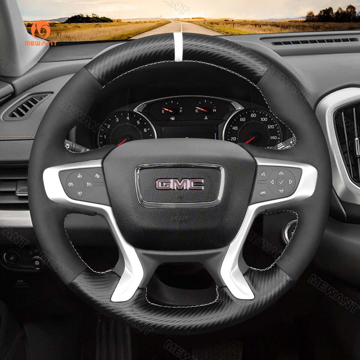 MEWANT Steering Wheel Cover for GMC Acadia Canyon Terrain2015 - 2024 - Alcantara, Leather, Carbon Fiber, Easy Install, Non - Slip, Best Steering Wheel Cover
