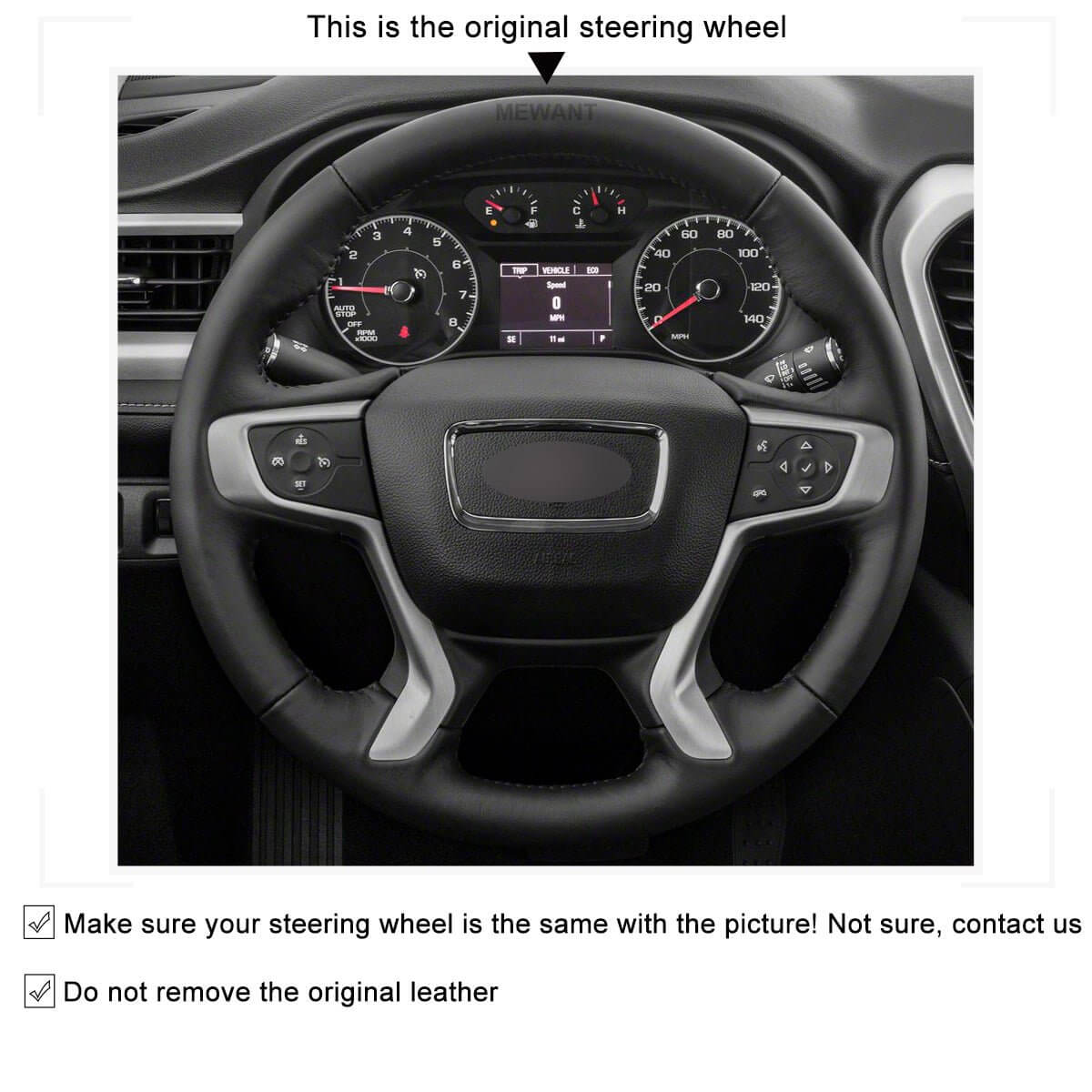 MEWANT Steering Wheel Cover for GMC Acadia Canyon Terrain2015 - 2024 - Alcantara, Leather, Carbon Fiber, Easy Install, Non - Slip, Best Steering Wheel Cover