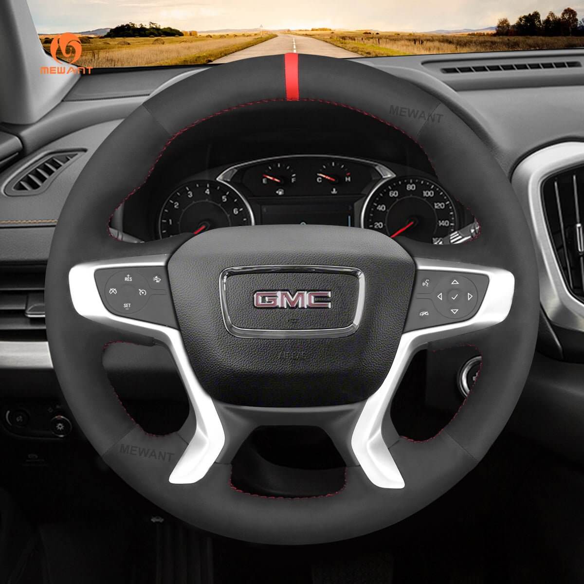 MEWANT Steering Wheel Cover for GMC Acadia Canyon Terrain2015 - 2024 - Alcantara, Leather, Carbon Fiber, Easy Install, Non - Slip, Best Steering Wheel Cover