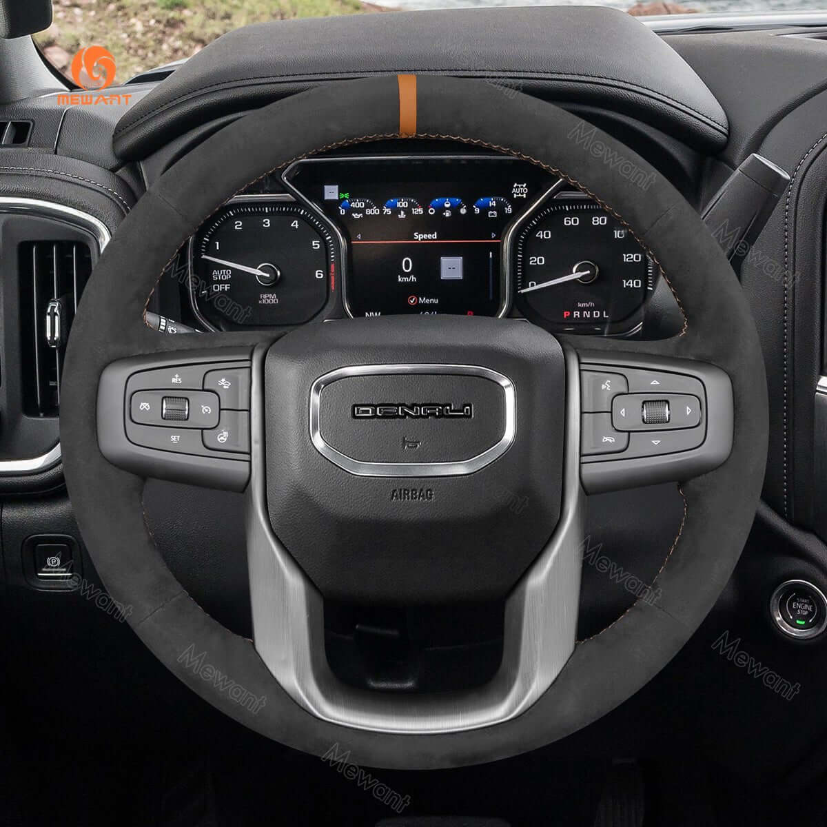 MEWANT Steering Wheel Cover for GMC Sierra 1500 Limited Sierra 2500 3500 Yukon XL 2019 - 2024 - Alcantara, Leather, Carbon Fiber, Easy Install, Non - Slip, Best Steering Wheel Cover