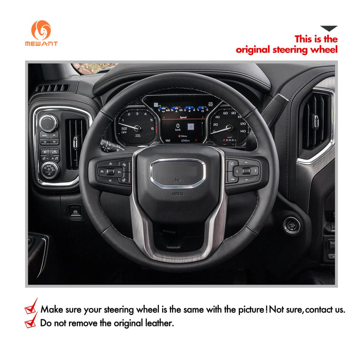 MEWANT Steering Wheel Cover for GMC Sierra 1500 Limited Sierra 2500 3500 Yukon XL 2019 - 2024 - Alcantara, Leather, Carbon Fiber, Easy Install, Non - Slip, Best Steering Wheel Cover