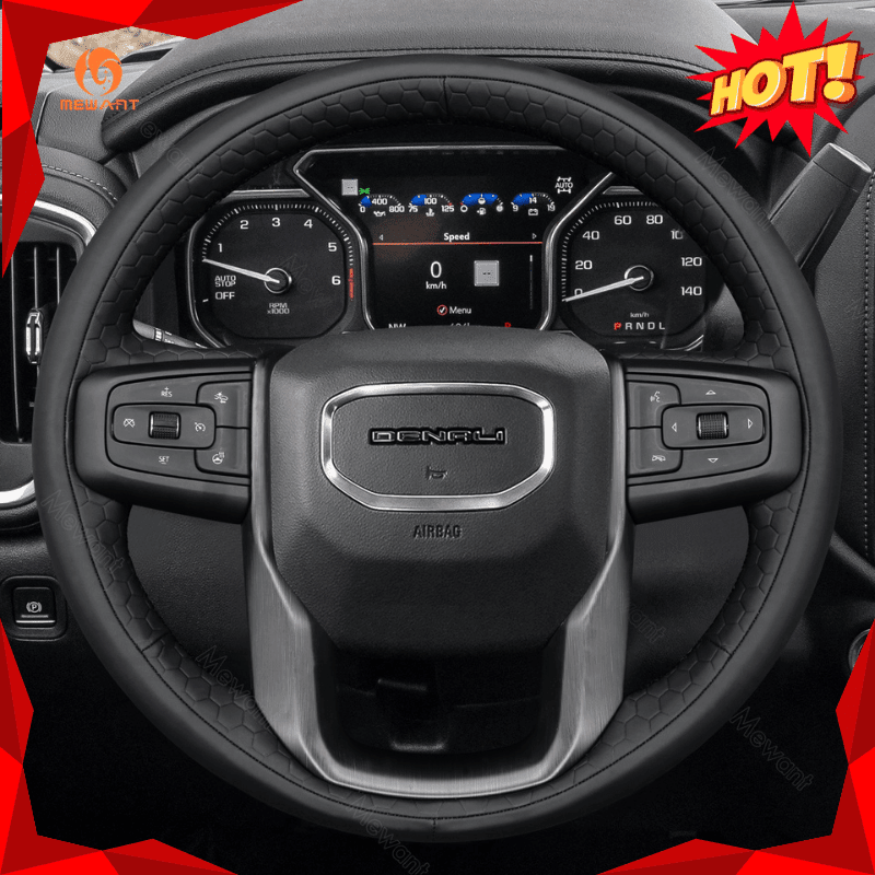 MEWANT Steering Wheel Cover for GMC Sierra 1500 Limited Sierra 2500 3500 Yukon XL 2019 - 2024 - Alcantara, Leather, Carbon Fiber, Easy Install, Non - Slip, Best Steering Wheel Cover
