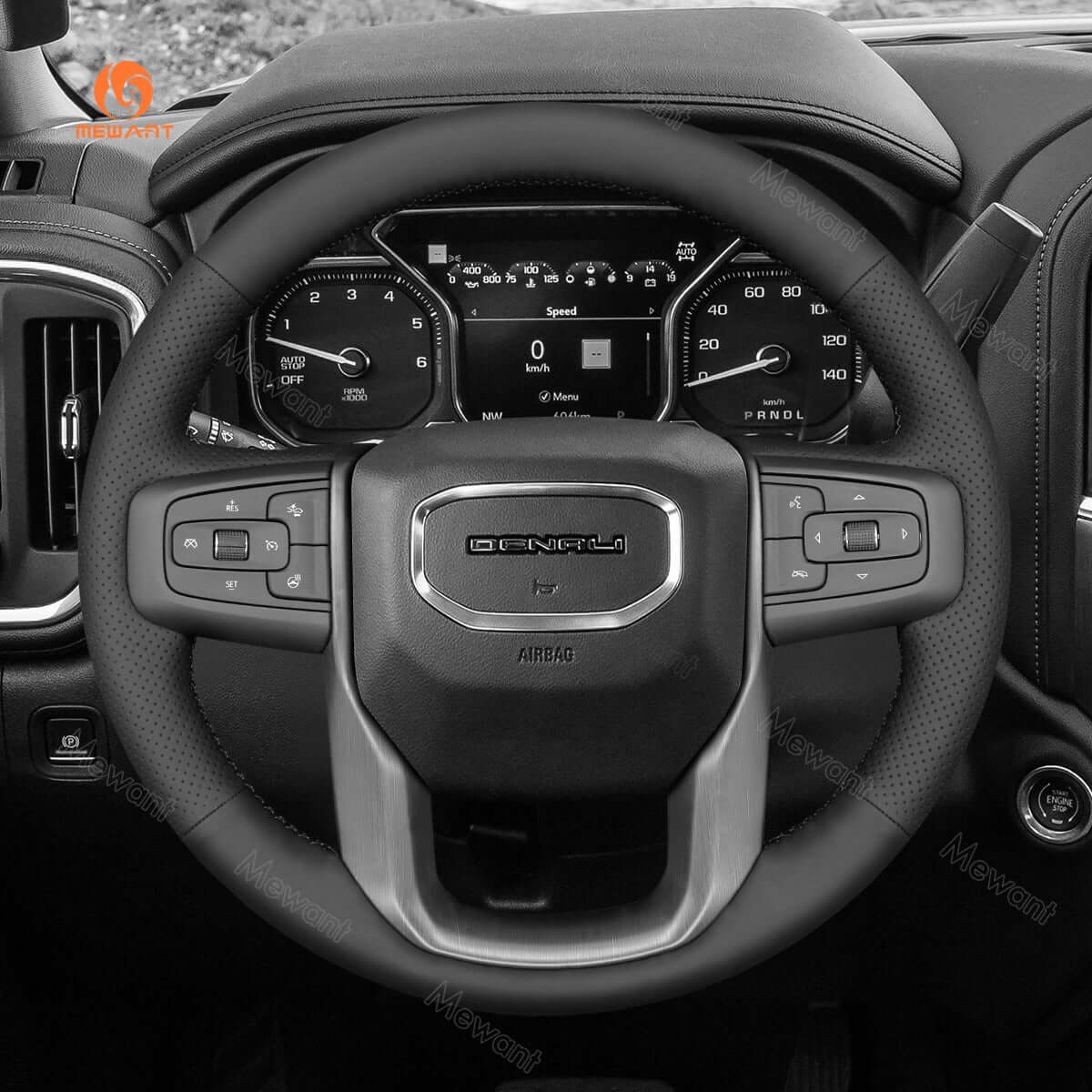 MEWANT Steering Wheel Cover for GMC Sierra 1500 Limited Sierra 2500 3500 Yukon XL 2019 - 2024 - Alcantara, Leather, Carbon Fiber, Easy Install, Non - Slip, Best Steering Wheel Cover