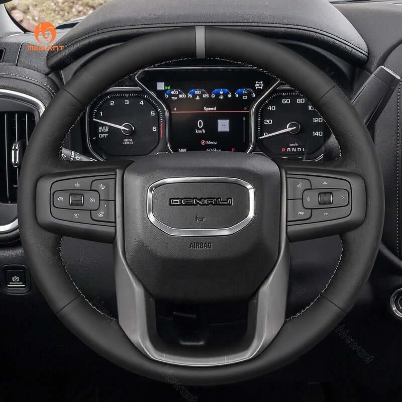 MEWANT Steering Wheel Cover for GMC Sierra 1500 Limited Sierra 2500 3500 Yukon XL 2019 - 2024 - Alcantara, Leather, Carbon Fiber, Easy Install, Non - Slip, Best Steering Wheel Cover