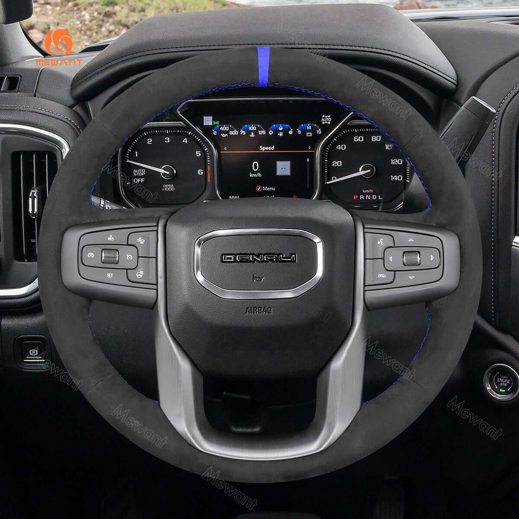 MEWANT Steering Wheel Cover for GMC Sierra 1500 Limited Sierra 2500 3500 Yukon XL 2019 - 2024 - Alcantara, Leather, Carbon Fiber, Easy Install, Non - Slip, Best Steering Wheel Cover