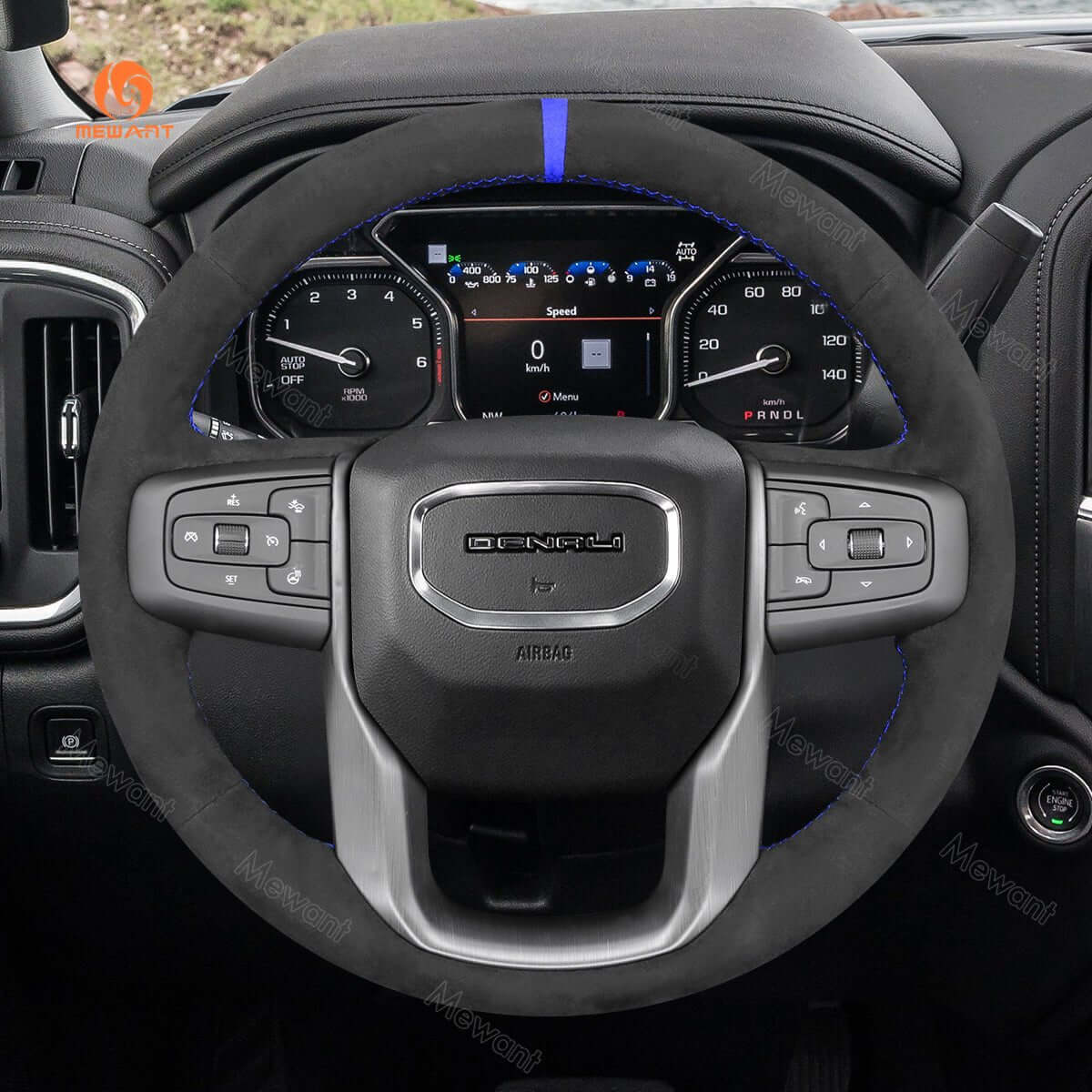 MEWANT Steering Wheel Cover for GMC Sierra 1500 Limited Sierra 2500 3500 Yukon XL 2019 - 2024 - Alcantara, Leather, Carbon Fiber, Easy Install, Non - Slip, Best Steering Wheel Cover
