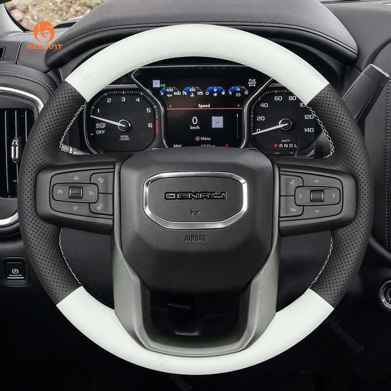 MEWANT Steering Wheel Cover for GMC Sierra 1500 Limited Sierra 2500 3500 Yukon XL 2019 - 2024 - Alcantara, Leather, Carbon Fiber, Easy Install, Non - Slip, Best Steering Wheel Cover