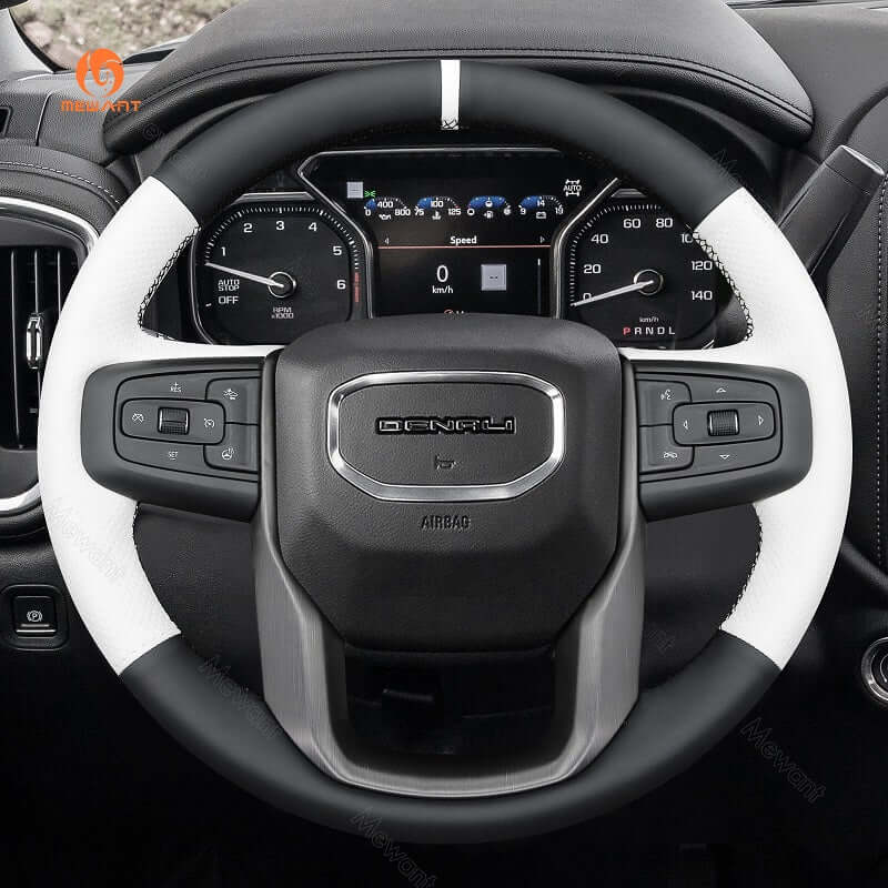 MEWANT Steering Wheel Cover for GMC Sierra 1500 Limited Sierra 2500 3500 Yukon XL 2019 - 2024 - Alcantara, Leather, Carbon Fiber, Easy Install, Non - Slip, Best Steering Wheel Cover