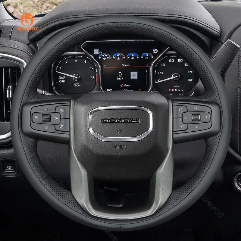 MEWANT Steering Wheel Cover for GMC Sierra 1500 Limited Sierra 2500 3500 Yukon XL 2019 - 2024 - Alcantara, Leather, Carbon Fiber, Easy Install, Non - Slip, Best Steering Wheel Cover
