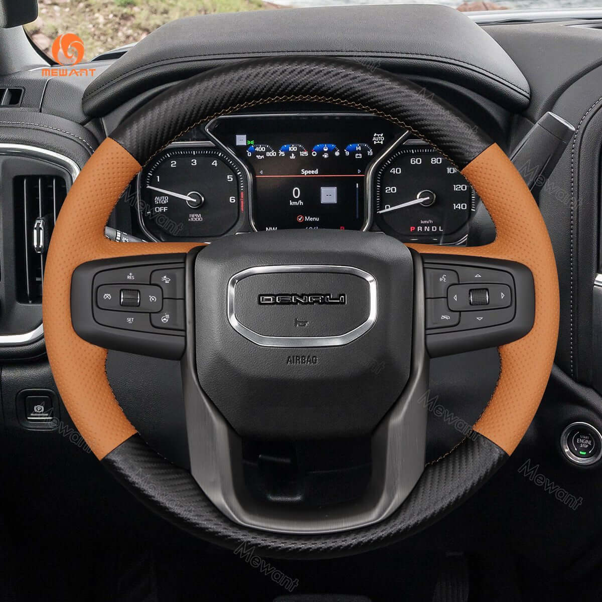 MEWANT Steering Wheel Cover for GMC Sierra 1500 Limited Sierra 2500 3500 Yukon XL 2019 - 2024 - Alcantara, Leather, Carbon Fiber, Easy Install, Non - Slip, Best Steering Wheel Cover