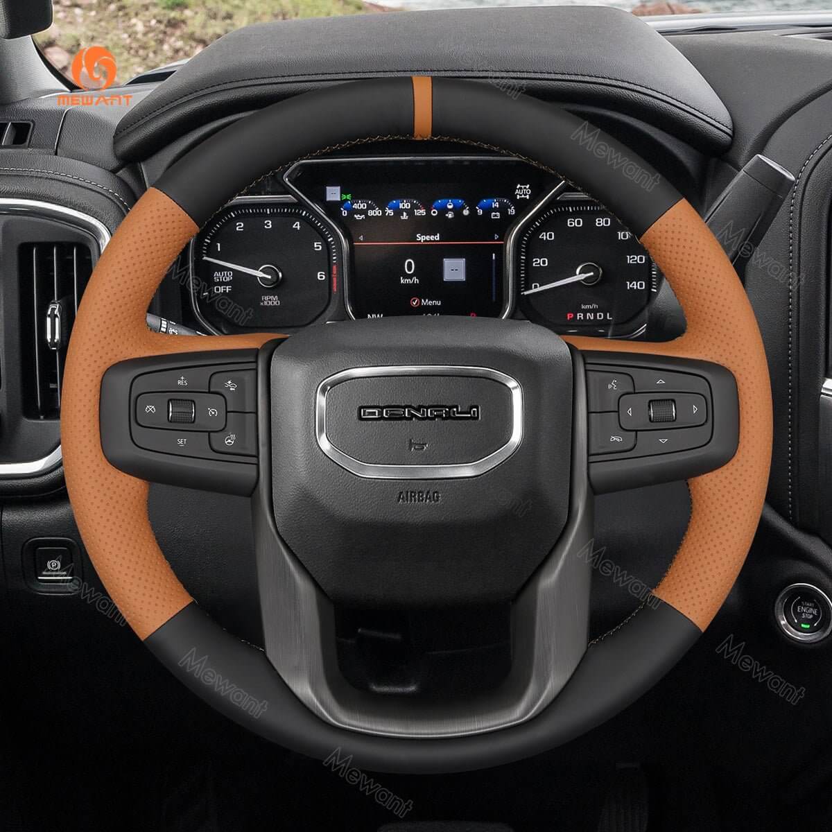 MEWANT Steering Wheel Cover for GMC Sierra 1500 Limited Sierra 2500 3500 Yukon XL 2019 - 2024 - Alcantara, Leather, Carbon Fiber, Easy Install, Non - Slip, Best Steering Wheel Cover
