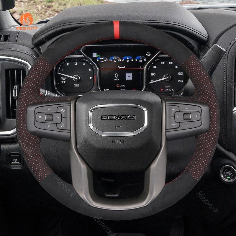 MEWANT Steering Wheel Cover for GMC Sierra 1500 Limited Sierra 2500 3500 Yukon XL 2019 - 2024 - Alcantara, Leather, Carbon Fiber, Easy Install, Non - Slip, Best Steering Wheel Cover