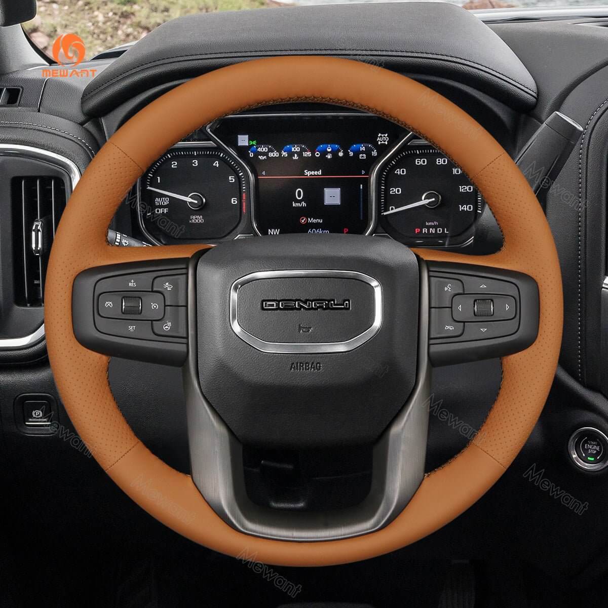 MEWANT Steering Wheel Cover for GMC Sierra 1500 Limited Sierra 2500 3500 Yukon XL 2019 - 2024 - Alcantara, Leather, Carbon Fiber, Easy Install, Non - Slip, Best Steering Wheel Cover