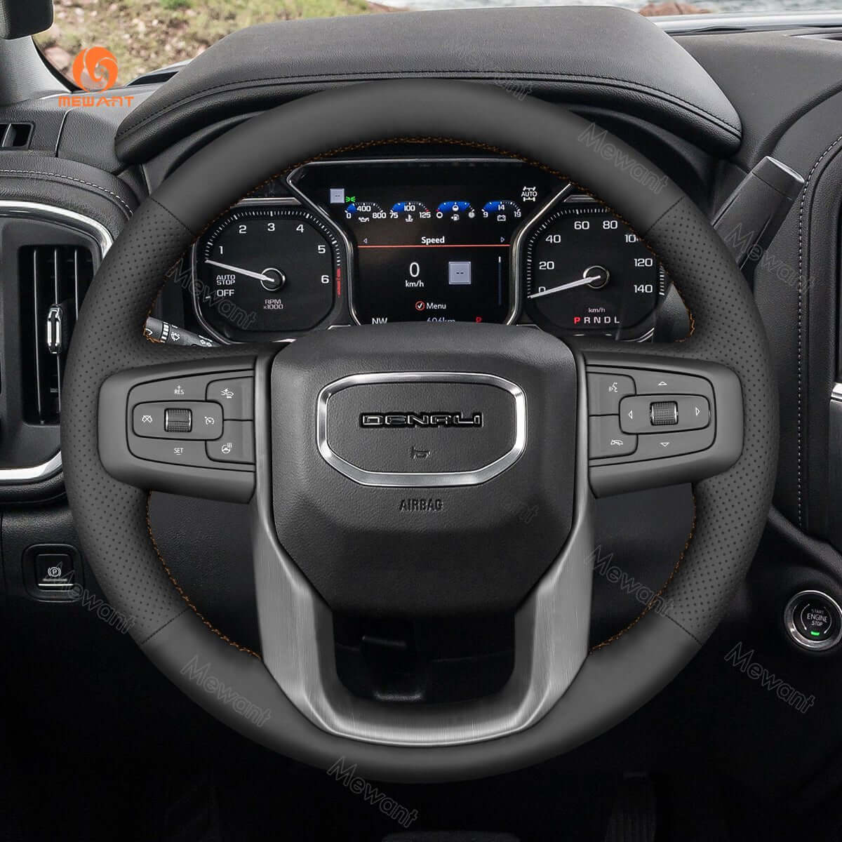 MEWANT Steering Wheel Cover for GMC Sierra 1500 Limited Sierra 2500 3500 Yukon XL 2019 - 2024 - Alcantara, Leather, Carbon Fiber, Easy Install, Non - Slip, Best Steering Wheel Cover