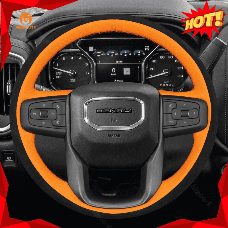 MEWANT Steering Wheel Cover for GMC Sierra 1500 Limited Sierra 2500 3500 Yukon XL 2019 - 2024 - Alcantara, Leather, Carbon Fiber, Easy Install, Non - Slip, Best Steering Wheel Cover