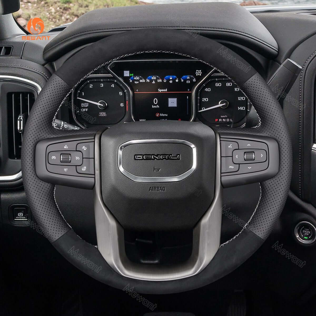 MEWANT Steering Wheel Cover for GMC Sierra 1500 Limited Sierra 2500 3500 Yukon XL 2019 - 2024 - Alcantara, Leather, Carbon Fiber, Easy Install, Non - Slip, Best Steering Wheel Cover