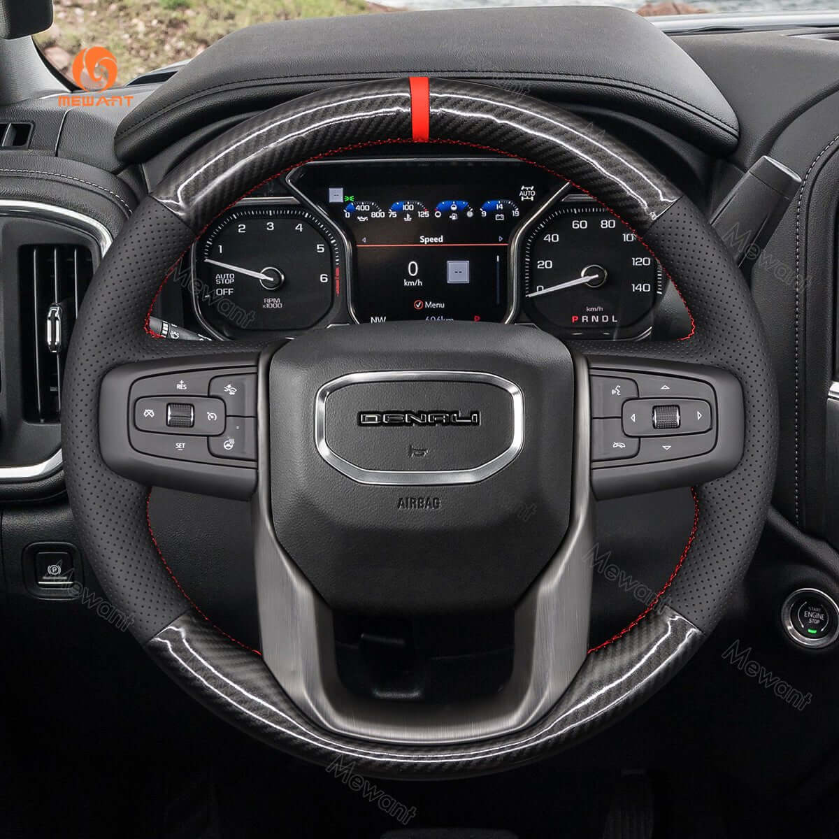 MEWANT Steering Wheel Cover for GMC Sierra 1500 Limited Sierra 2500 3500 Yukon XL 2019 - 2024 - Alcantara, Leather, Carbon Fiber, Easy Install, Non - Slip, Best Steering Wheel Cover